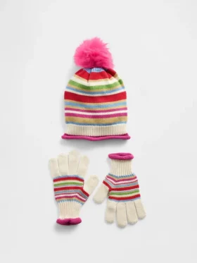 Set per bambini con cappello con pompon e guanti