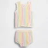 Set per neonati composto da canotta a righe lavorata all’uncinetto e pantaloncini