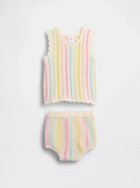 Set per neonati composto da canotta a righe lavorata all’uncinetto e pantaloncini