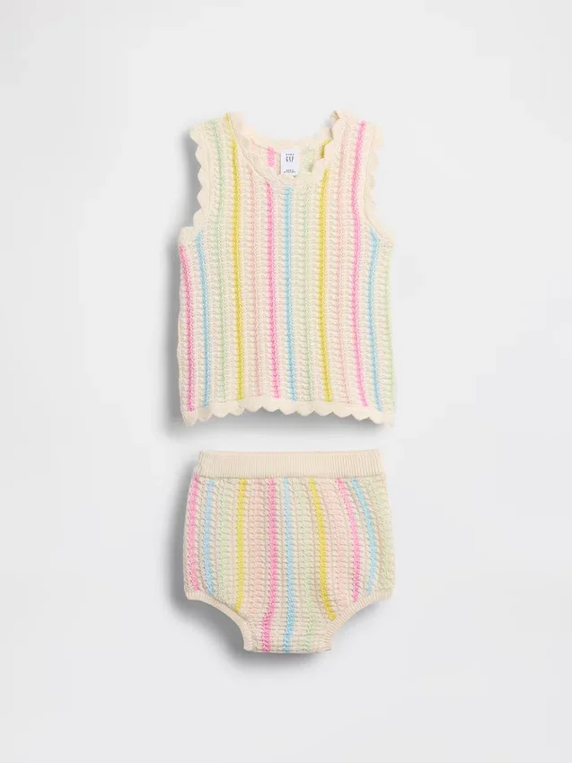 Set per neonati composto da canotta a righe lavorata all’uncinetto e pantaloncini