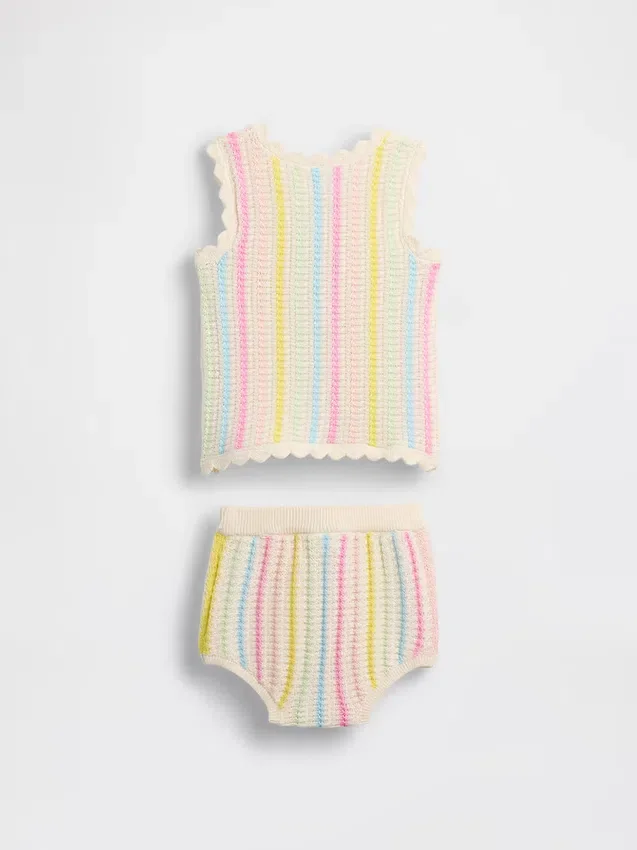 Set per neonati composto da canotta a righe lavorata all’uncinetto e pantaloncini