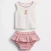 Set per neonati composto da canotta con orsetto Brannan e gonnellina-pantaloncino a quadri
