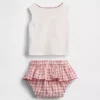 Set per neonati composto da canotta con orsetto Brannan e gonnellina-pantaloncino a quadri