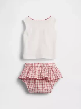 Set per neonati composto da canotta con orsetto Brannan e gonnellina-pantaloncino a quadri