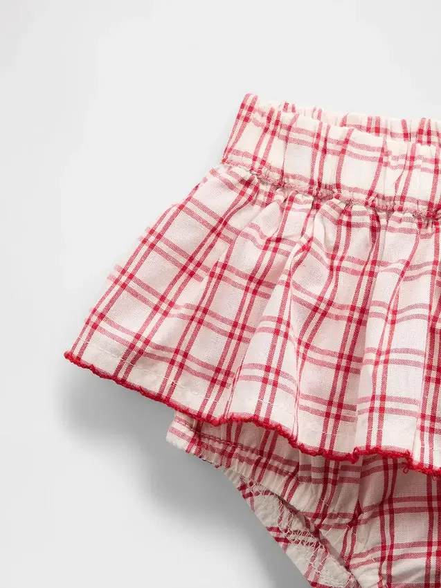 Set per neonati composto da canotta con orsetto Brannan e gonnellina-pantaloncino a quadri