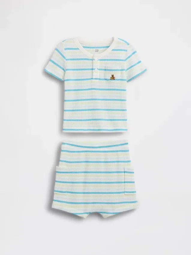 Set per neonati con maglietta Henley in maglia waffle