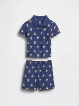 Set per neonati con polo in piqué con orsetto Brannan