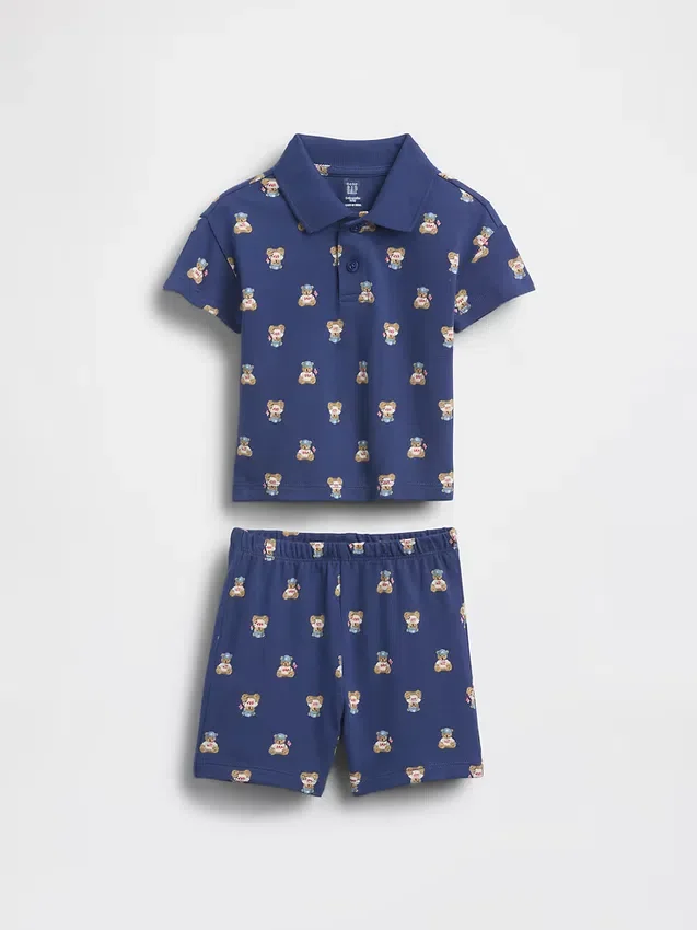 Set per neonati con polo in piqué con orsetto Brannan