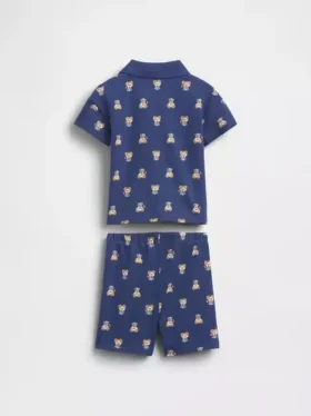 Set per neonati con polo in piqué con orsetto Brannan