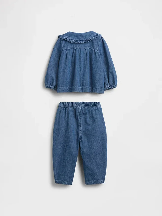 Set per neonati in denim a motivi floreali