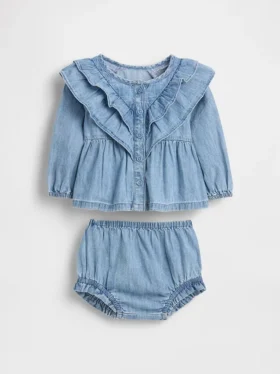 Set per neonati in denim con volant
