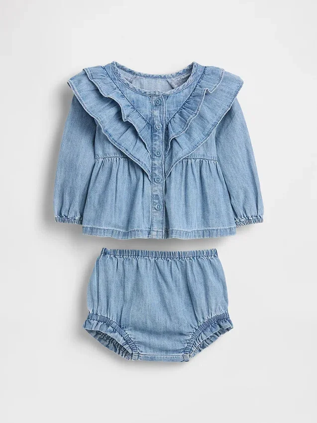 Set per neonati in denim con volant