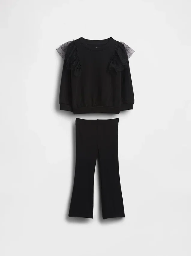 Set per neonato & bebè composto da felpa in tulle e leggings svasati a costine