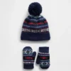 Set per neonato & bebè con berretto e guanti Fair Isle con pompon
