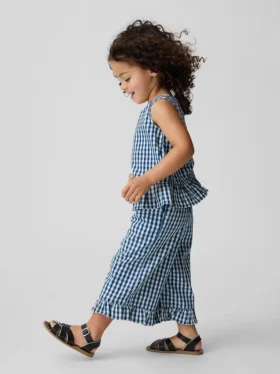Set per neonato & bebè in denim a quadretti con orlo a balze