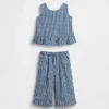 Set per neonato & bebè in denim a quadretti con orlo a balze