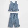 Set per neonato & bebè in denim a quadretti con orlo a balze