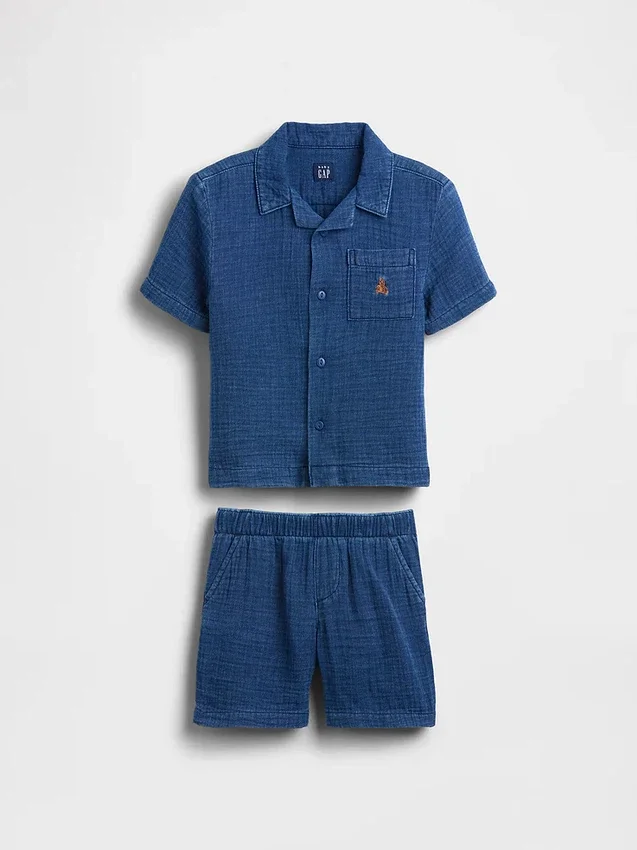 Set per neonato & bebè in denim di garza di cotone