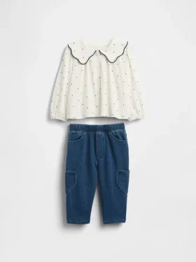 Set per neonato composto da top con colletto e pantaloni a vita elastica