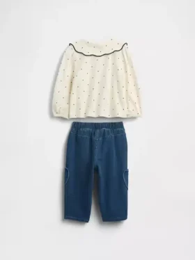 Set per neonato composto da top con colletto e pantaloni a vita elastica
