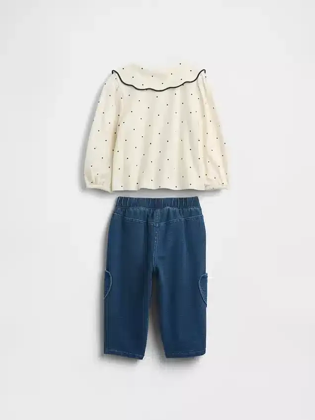 Set per neonato composto da top con colletto e pantaloni a vita elastica