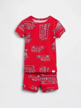 Set pigiama con pantaloncini in cotone biologico spazzolato con motivo "camion dei pompieri" per Neonato & Bebè