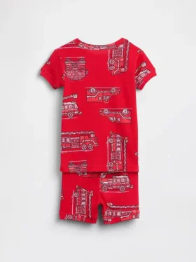 Set pigiama con pantaloncini in cotone biologico spazzolato con motivo “camion dei pompieri” per Neonato & Bebè