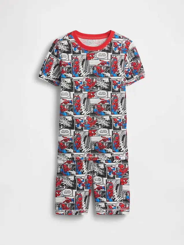 Set pigiama con pantaloncini per bambini Spider-Man in cotone biologico spazzolato