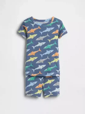 Set pigiama con pantaloncini per neonato & bebè in cotone biologico spazzolato con motivo squalo