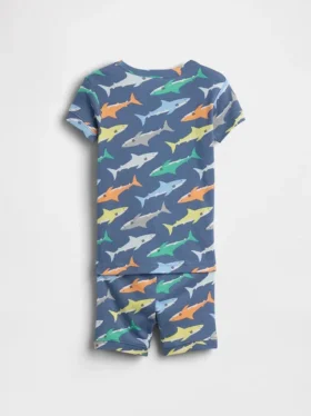 Set pigiama con pantaloncini per neonato & bebè in cotone biologico spazzolato con motivo squalo