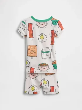 Set pigiama corto da colazione in cotone biologico spazzolato per neonato & bebè