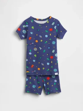 Set pigiama corto per neonato & bebè in cotone biologico spazzolato con motivo "Alieni spaziali" in versione pantaloncini