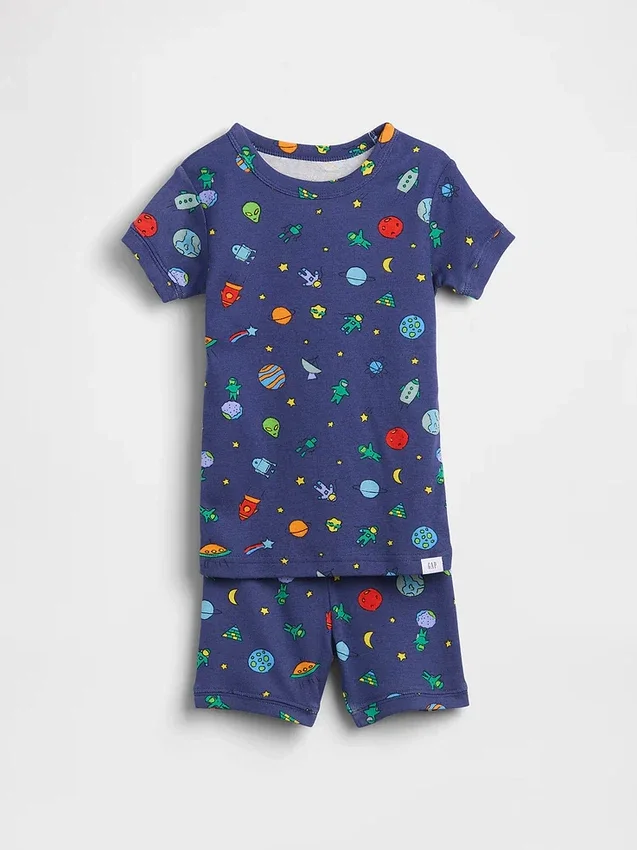 Set pigiama corto per neonato & bebè in cotone biologico spazzolato con motivo "Alieni spaziali" in versione pantaloncini