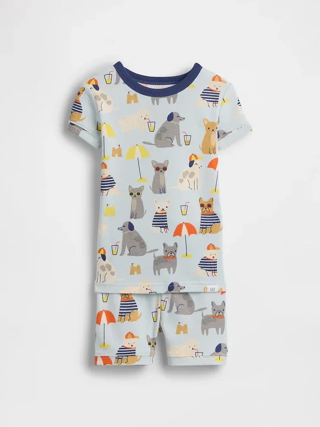 Set pigiama in cotone biologico spazzolato “Beach Dogs” per Neonato & Bebè