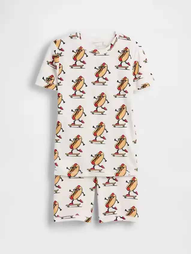 Set pigiama in cotone biologico spazzolato con motivo hot dog in forma di pantaloncini