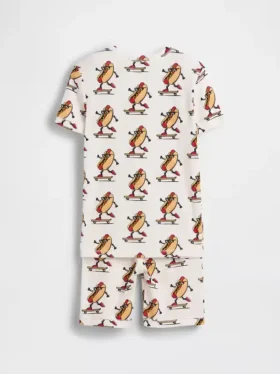 Set pigiama in cotone biologico spazzolato con motivo hot dog in forma di pantaloncini