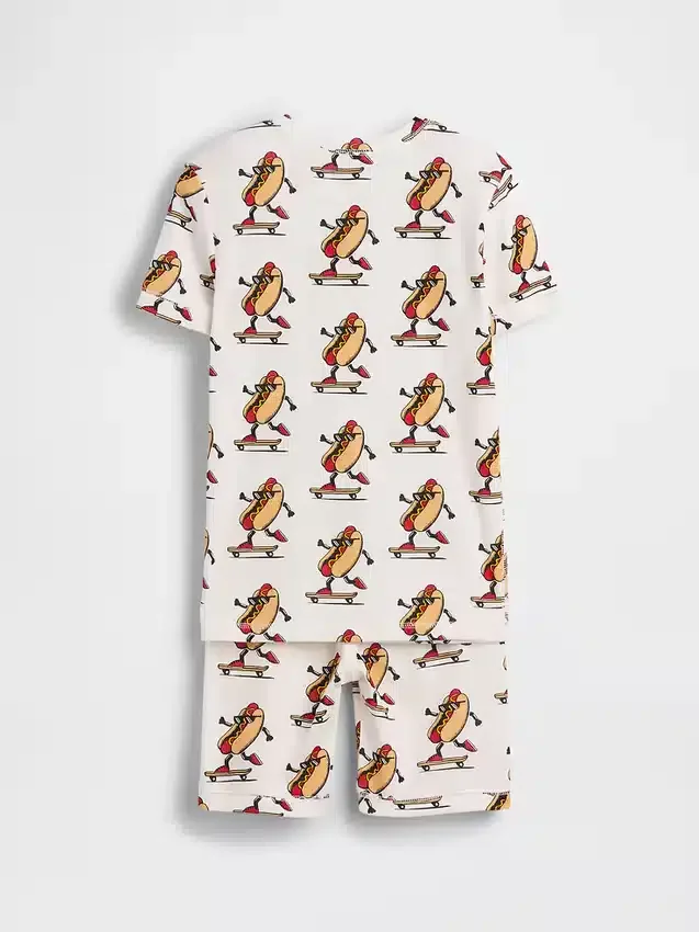 Set pigiama in cotone biologico spazzolato con motivo hot dog in forma di pantaloncini