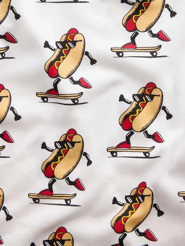 Set pigiama in cotone biologico spazzolato con motivo hot dog in forma di pantaloncini