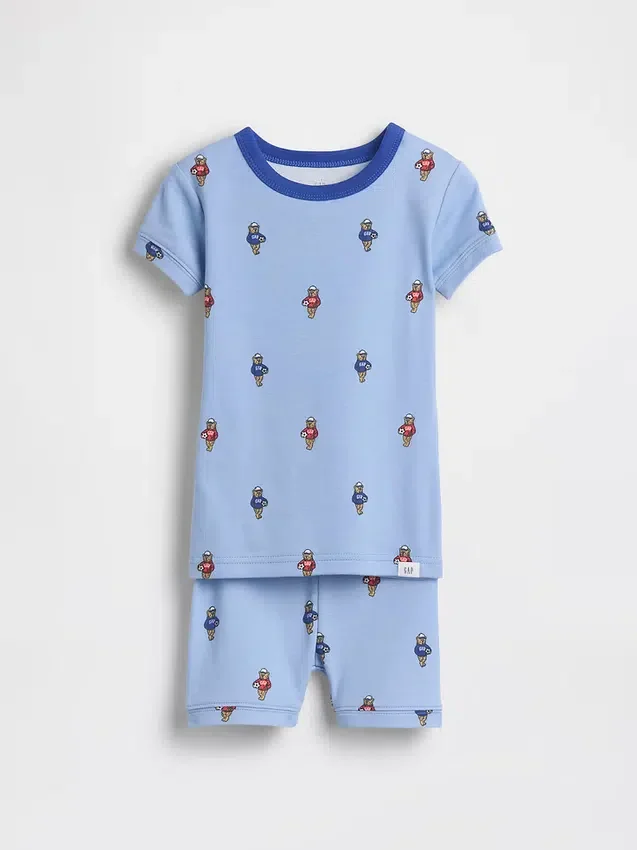 Set pigiama in cotone biologico spazzolato con motivo “Soccer Bear” per neonato & bebè in pantaloncini