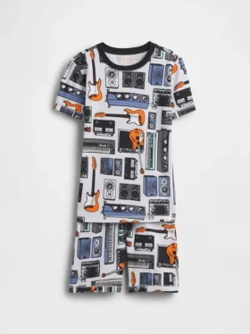 Set pigiama in cotone biologico spazzolato con pantaloncini musicali