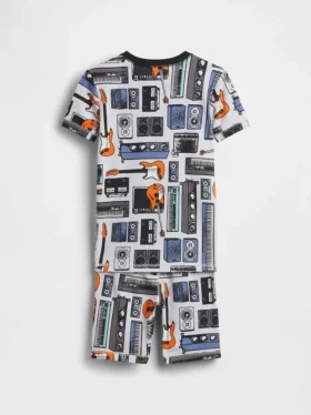 Set pigiama in cotone biologico spazzolato con pantaloncini musicali