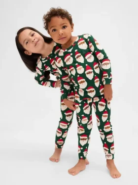 Set pigiama natalizio in cotone biologico spazzolato per bambini e neonati