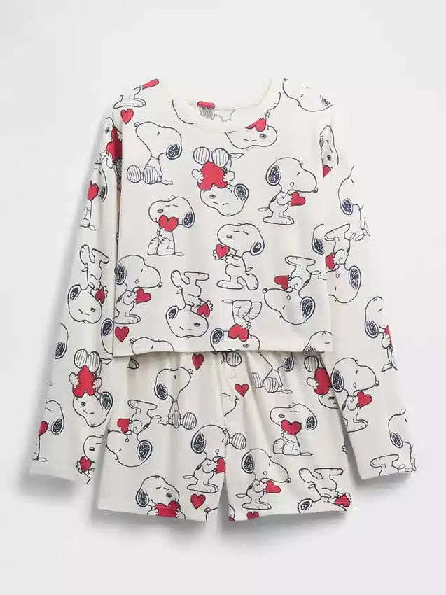 Set pigiama pantaloncini da bambino Snoopy in tessuto riciclato