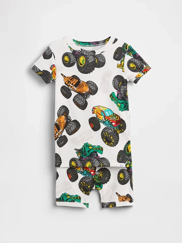 Set pigiama pantaloncini per bambini e neonati Hot Wheels in cotone biologico spazzolato