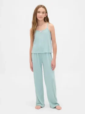 Set pigiama per bambini con canotta in maglia pointelle riciclata