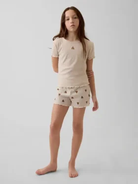 Set pigiama per bambini con pantaloncini a costine riciclati e orsetto Brannan
