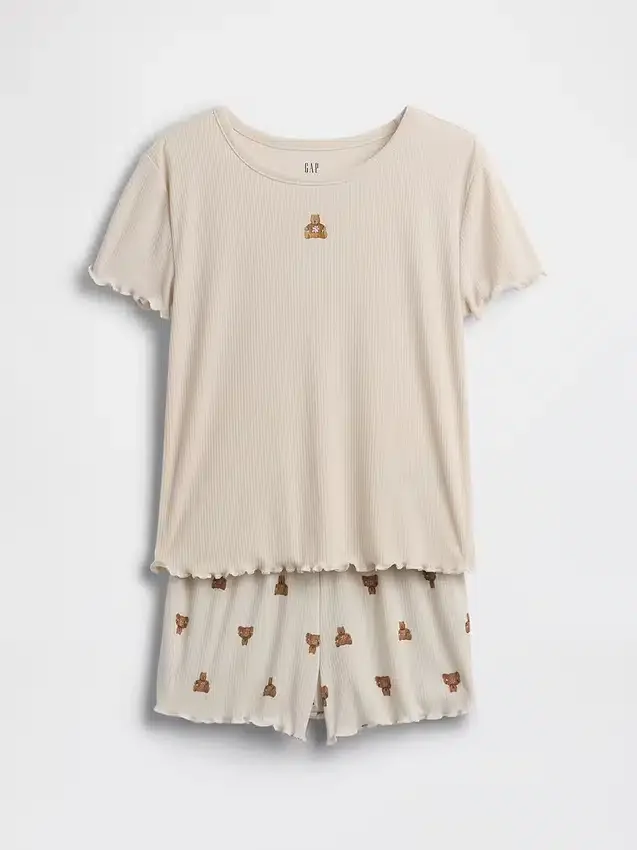 Set pigiama per bambini con pantaloncini a costine riciclati e orsetto Brannan