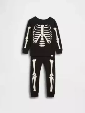Set pigiama per bambini e neonati in cotone biologico spazzolato con motivo scheletro che si illumina al buio