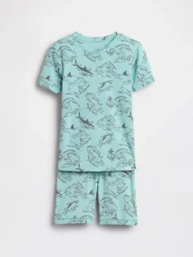 Set pigiama per bambini in cotone biologico spazzolato con motivo mappa dei pirati: pantaloncini