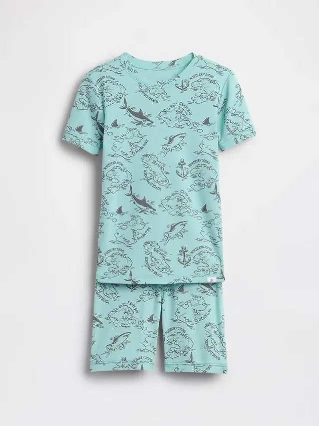 Set pigiama per bambini in cotone biologico spazzolato con motivo mappa dei pirati: pantaloncini